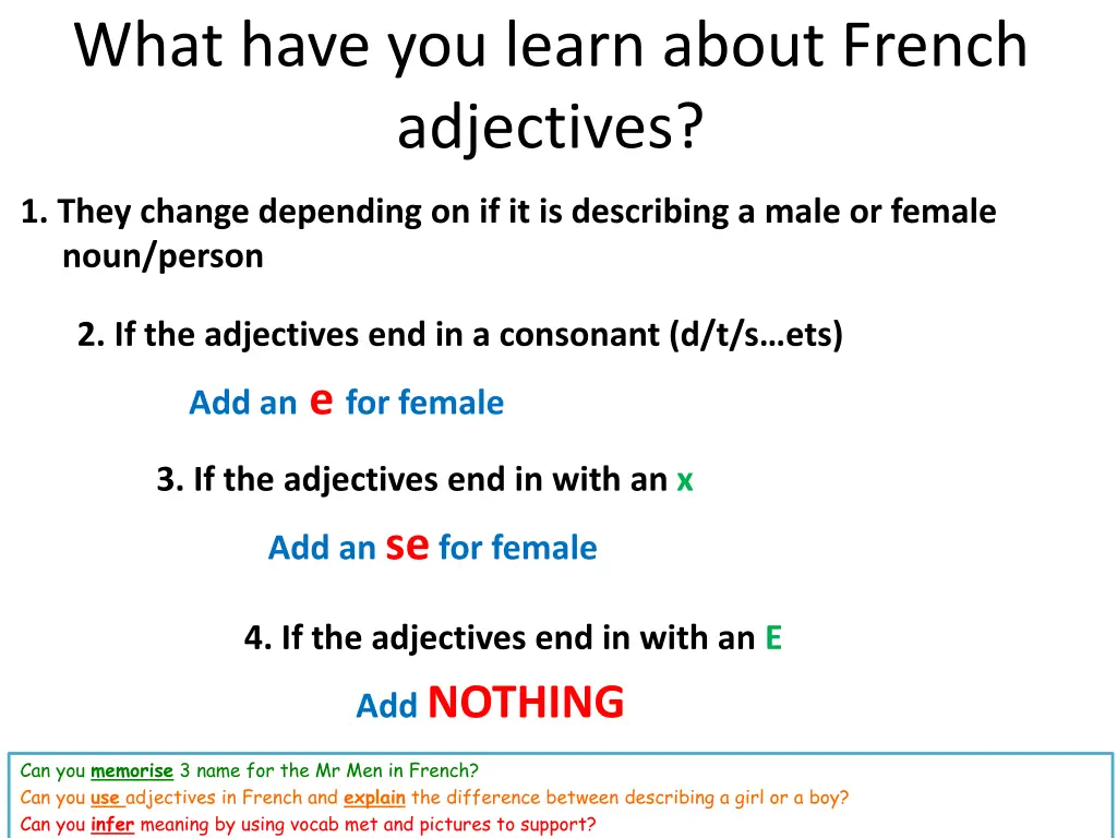 what have you learn about french adjectives