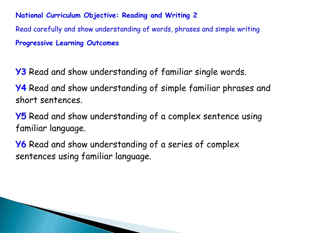 national curriculum objective reading and writing 1