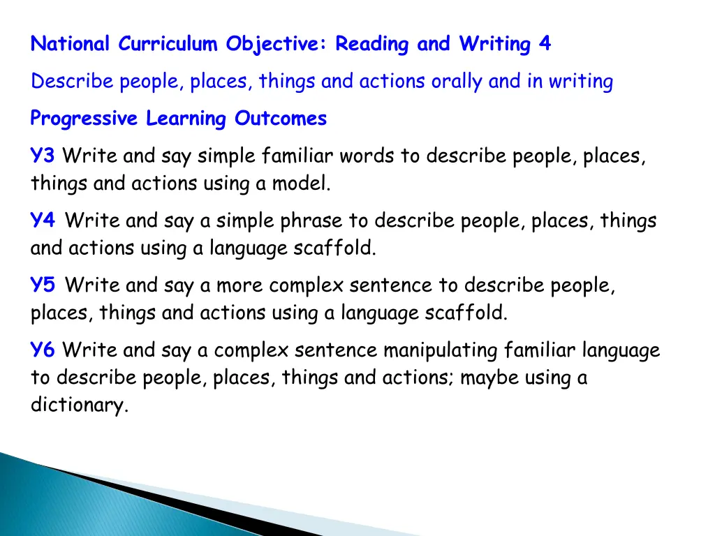 national curriculum objective reading and writing 3