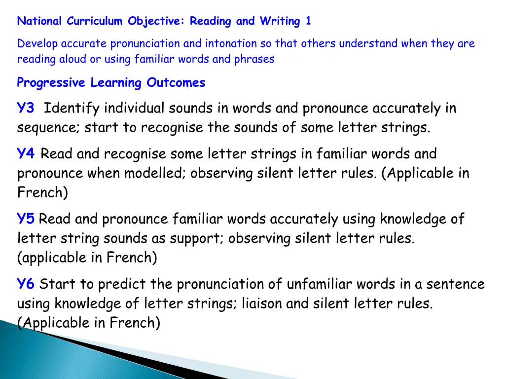 national curriculum objective reading and writing