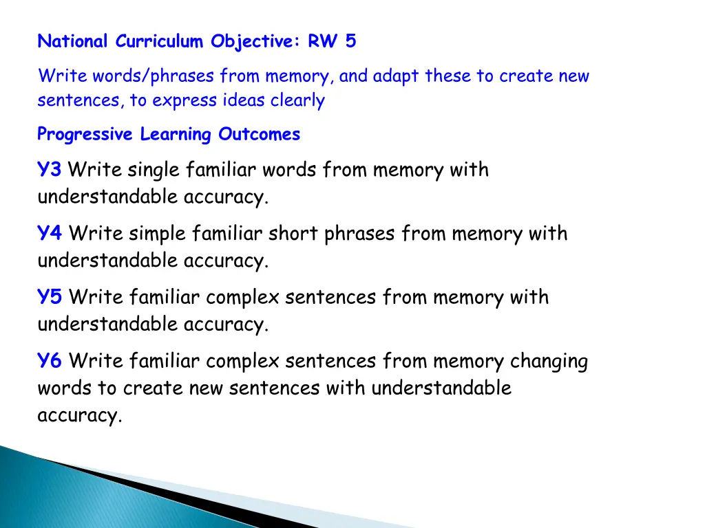 national curriculum objective rw 5