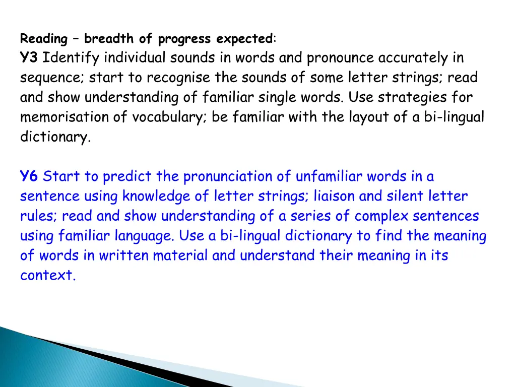 reading breadth of progress expected y3 identify