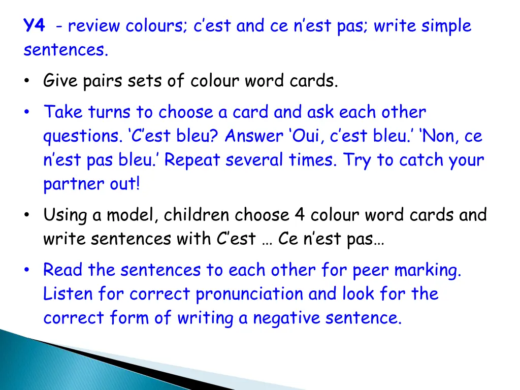 y4 review colours c est and ce n est pas write