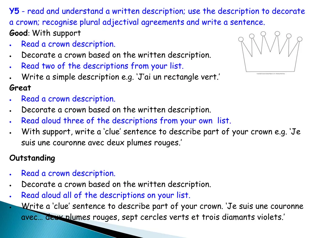 y5 read and understand a written description