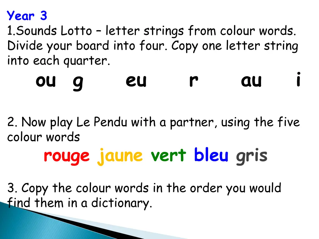 year 3 1 sounds lotto letter strings from colour