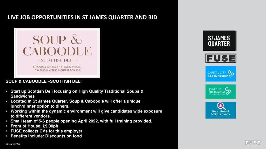 live job opportunities in st james quarter and bid 2