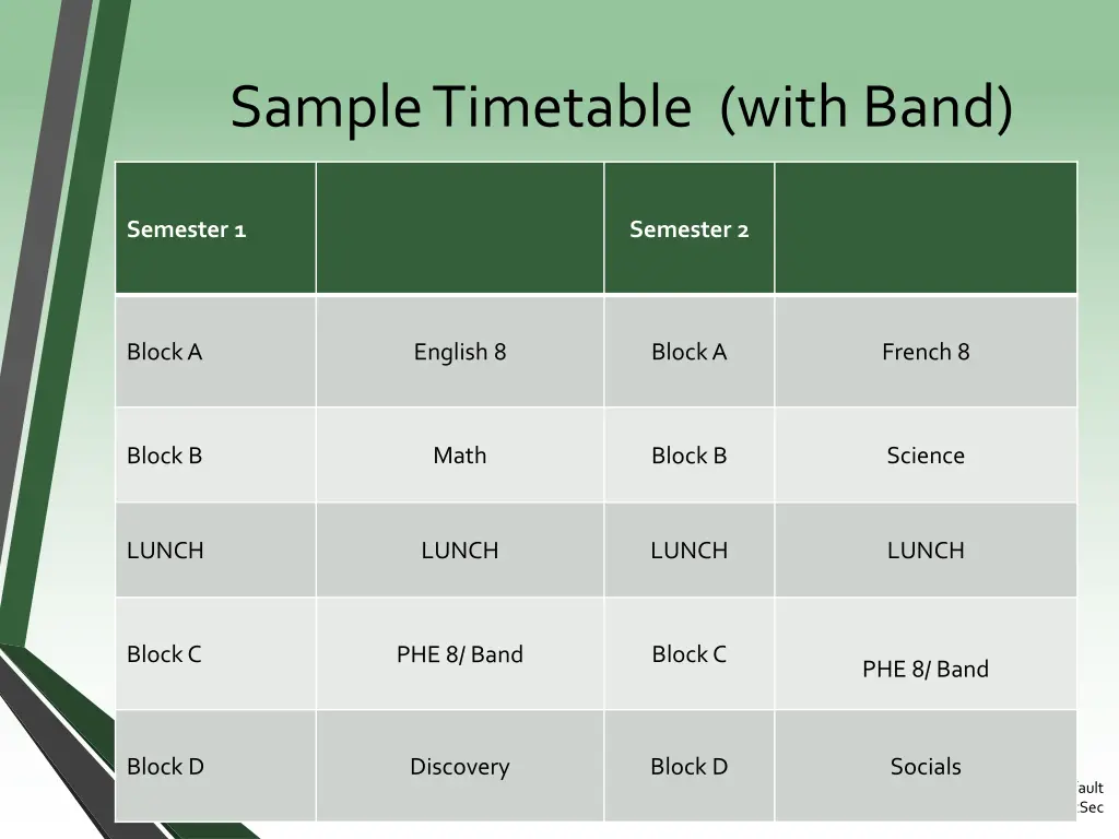 sample timetable with band