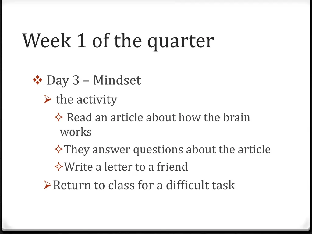 week 1 of the quarter 3