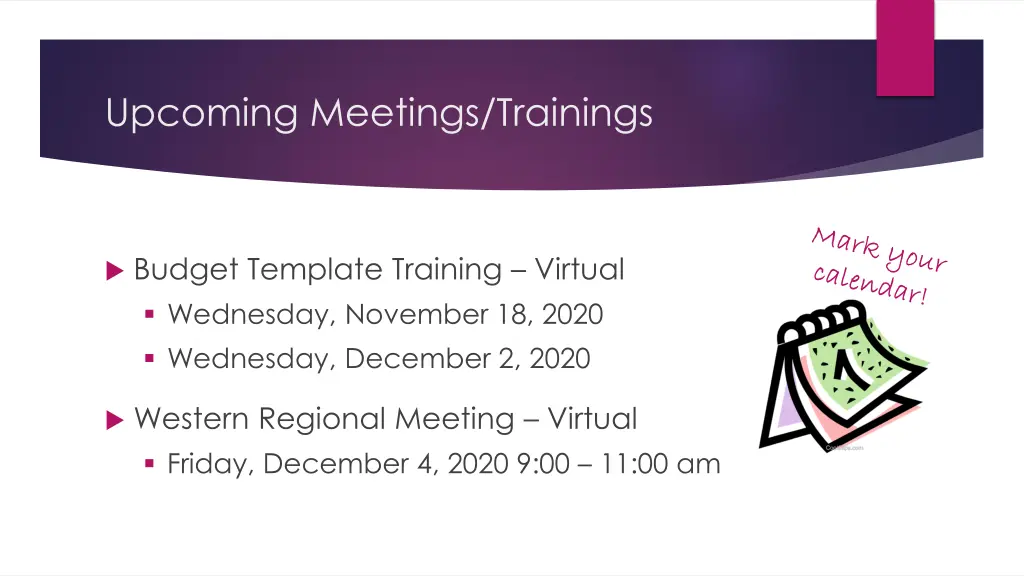 upcoming meetings trainings