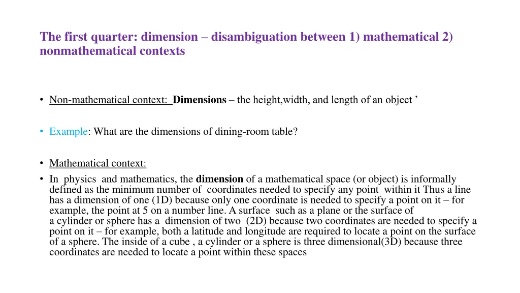 the first quarter dimension disambiguation