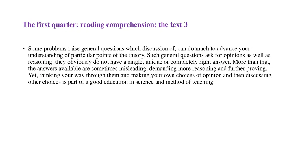 the first quarter reading comprehension the text 3 1