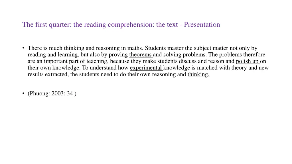 the first quarter the reading comprehension