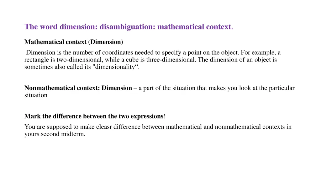 the word dimension disambiguation mathematical