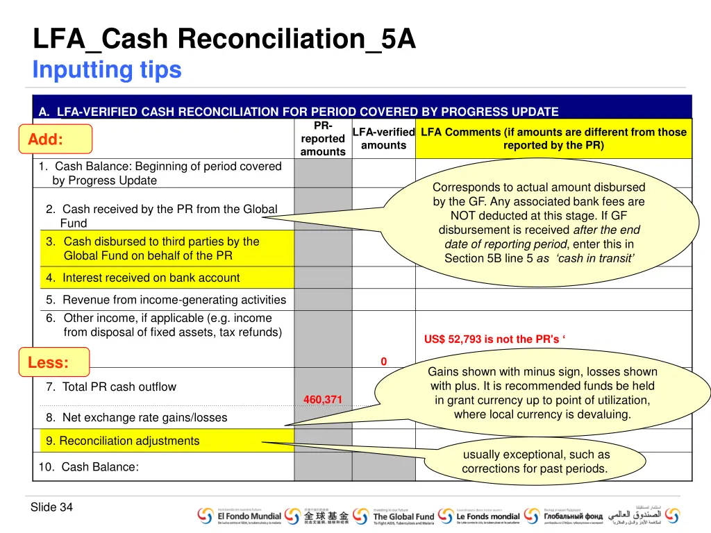 lfa cash reconciliation 5a inputting tips