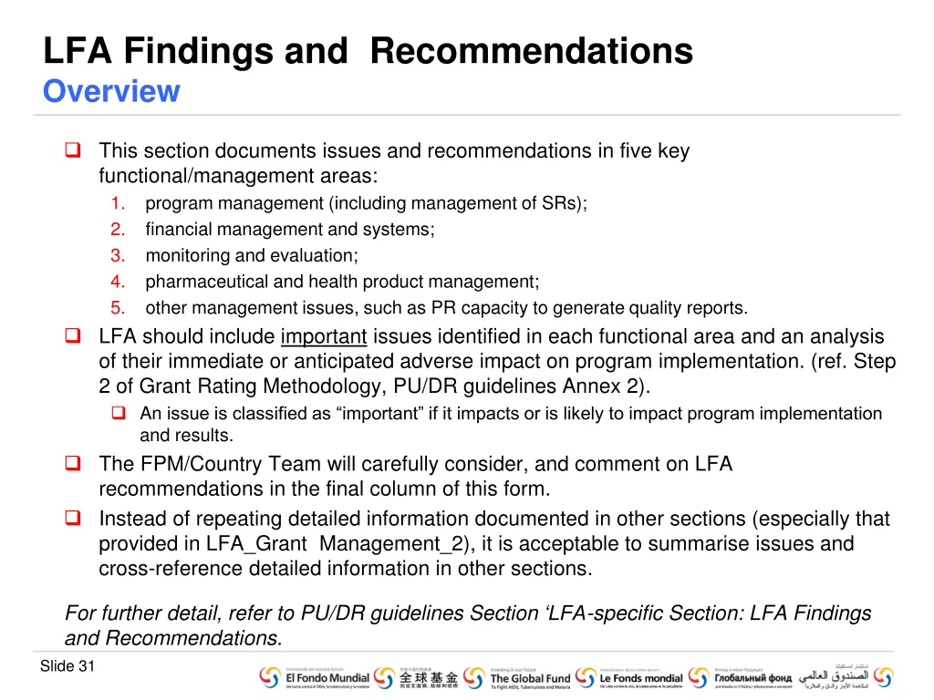 lfa findings and recommendations overview