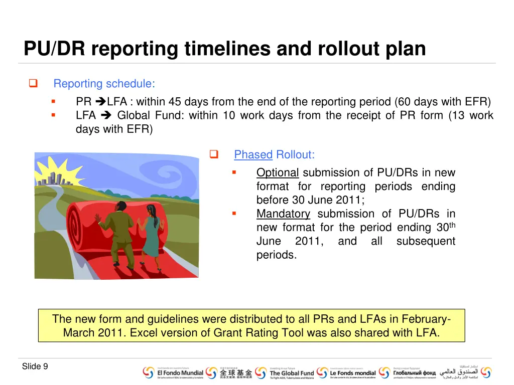 pu dr reporting timelines and rollout plan