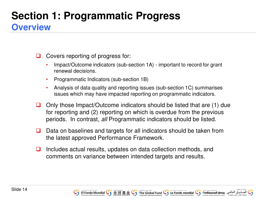 section 1 programmatic progress overview