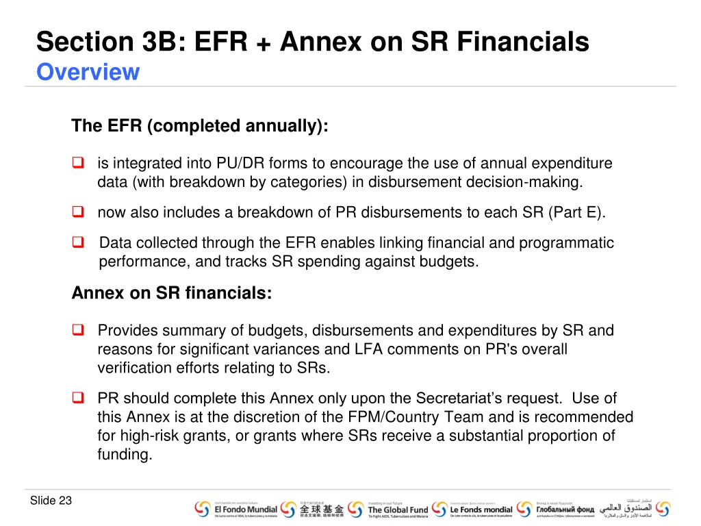 section 3b efr annex on sr financials overview