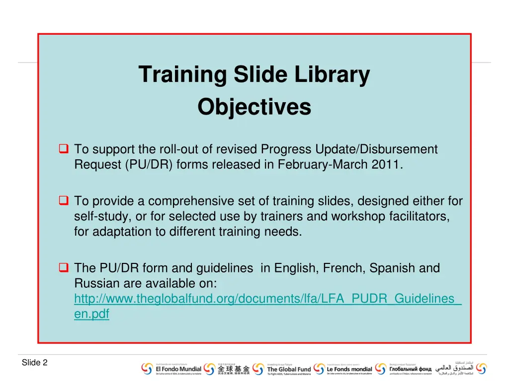 training slide library objectives