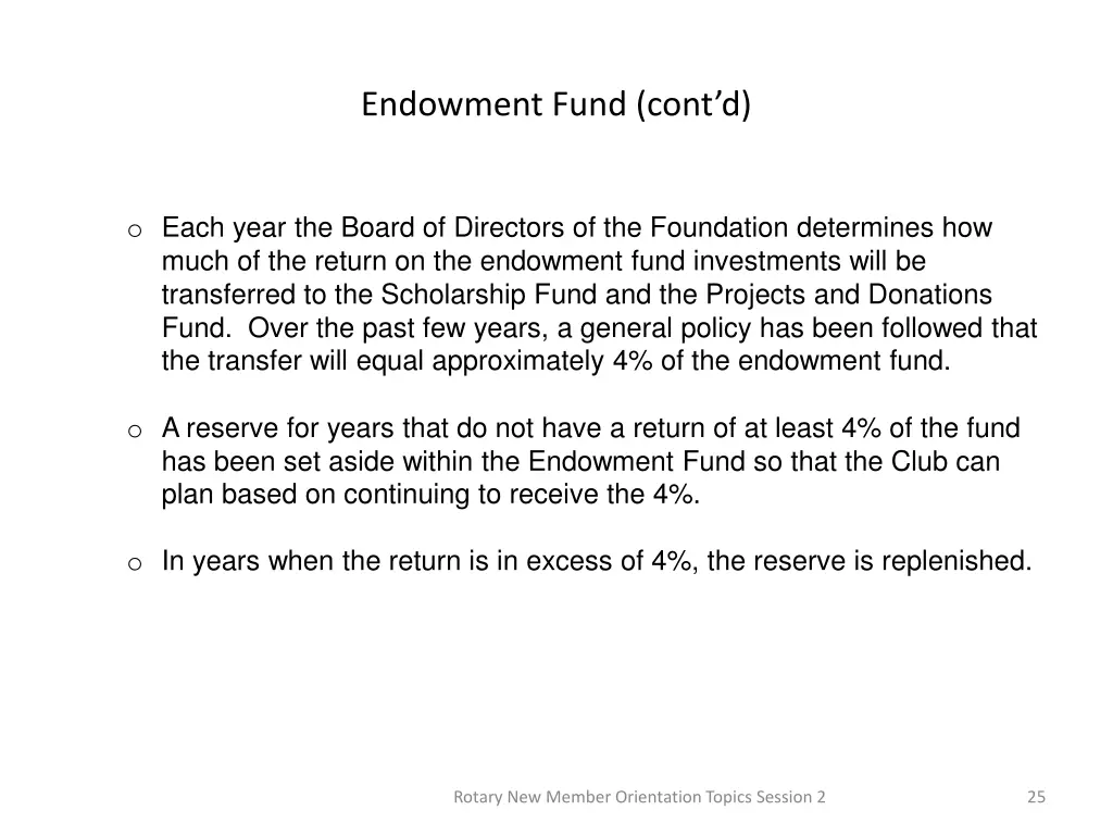 endowment fund cont d