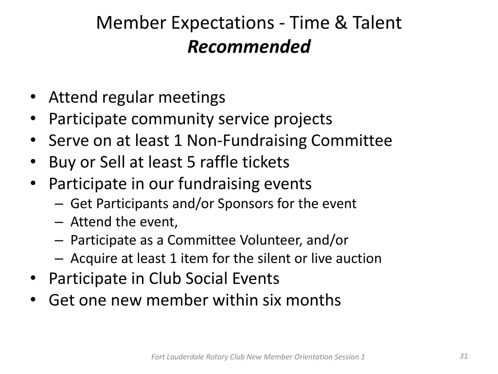 member expectations time talent recommended