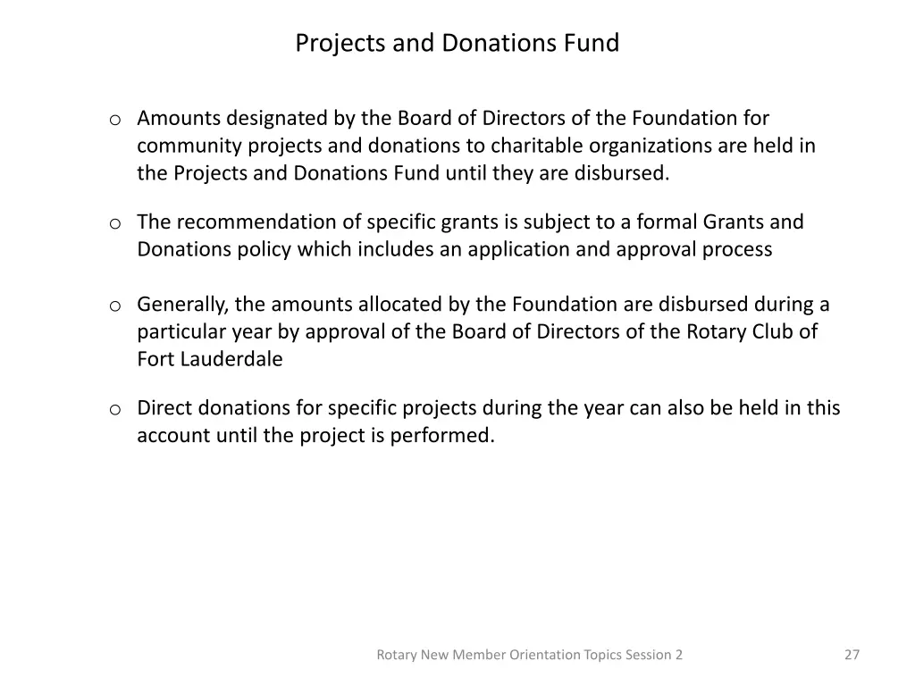 projects and donations fund