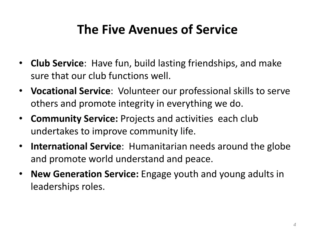 the five avenues of service