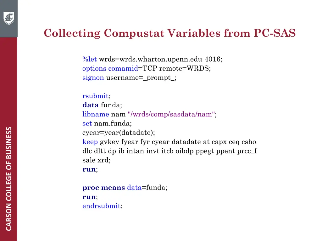 collecting compustat variables from pc sas