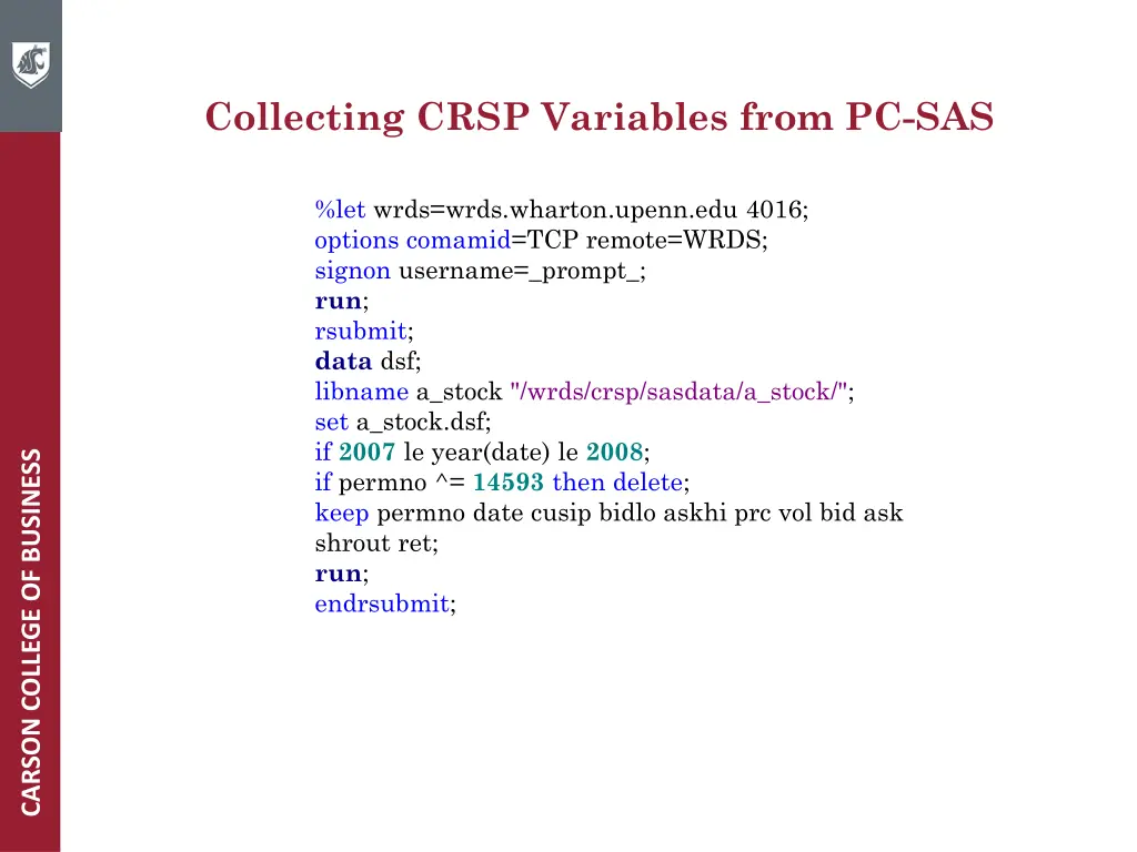 collecting crsp variables from pc sas