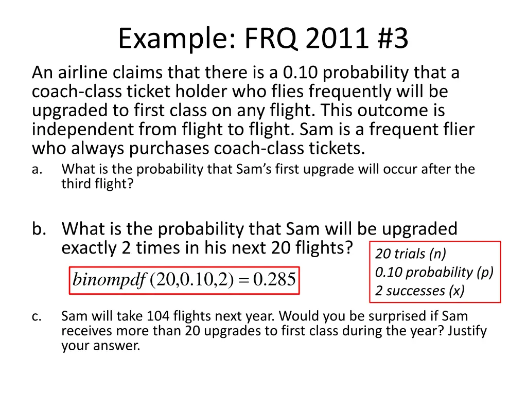 example frq 2011 3 an airline claims that there