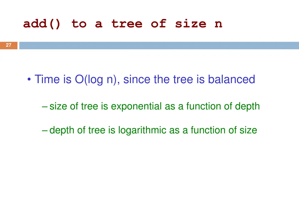 add to a tree of size n