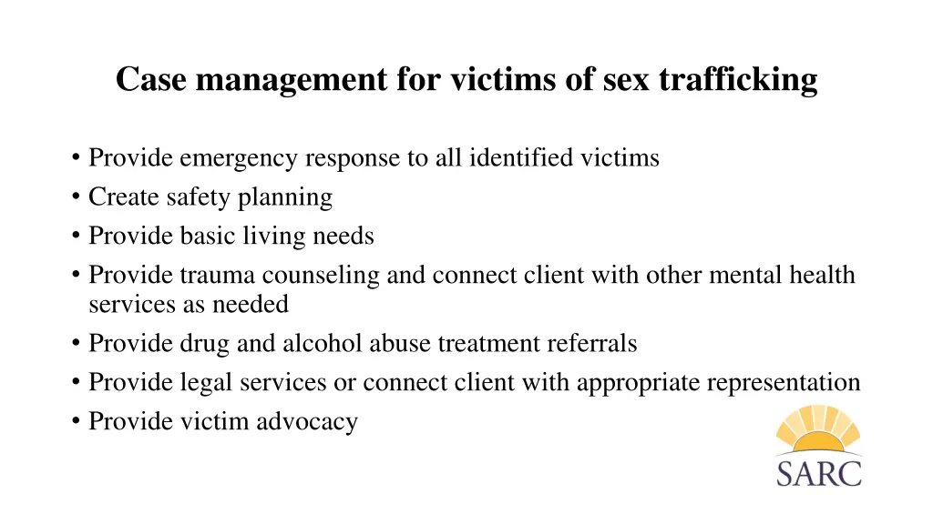 case management for victims of sex trafficking