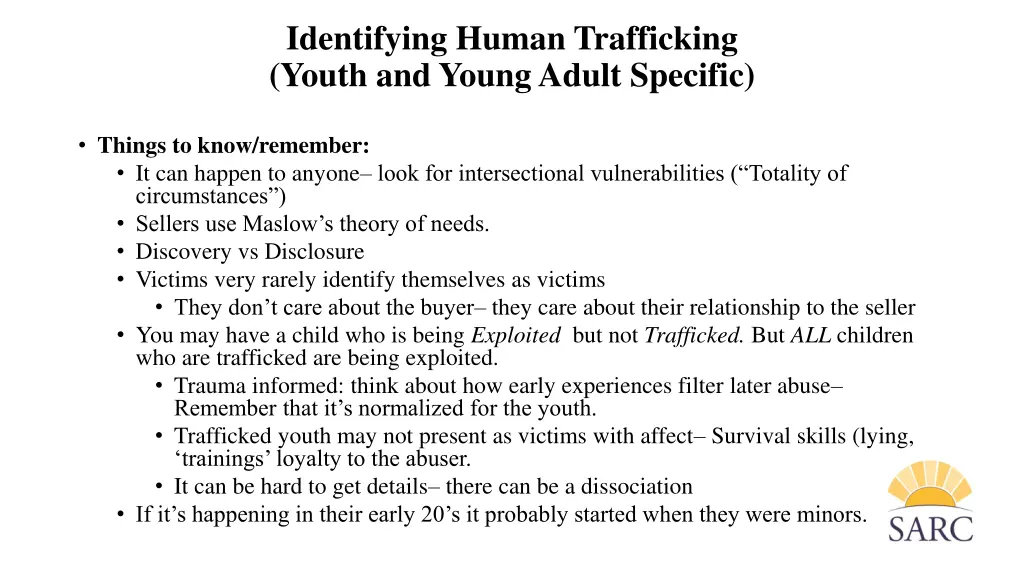 identifying human trafficking youth and young