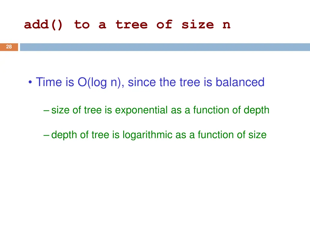 add to a tree of size n