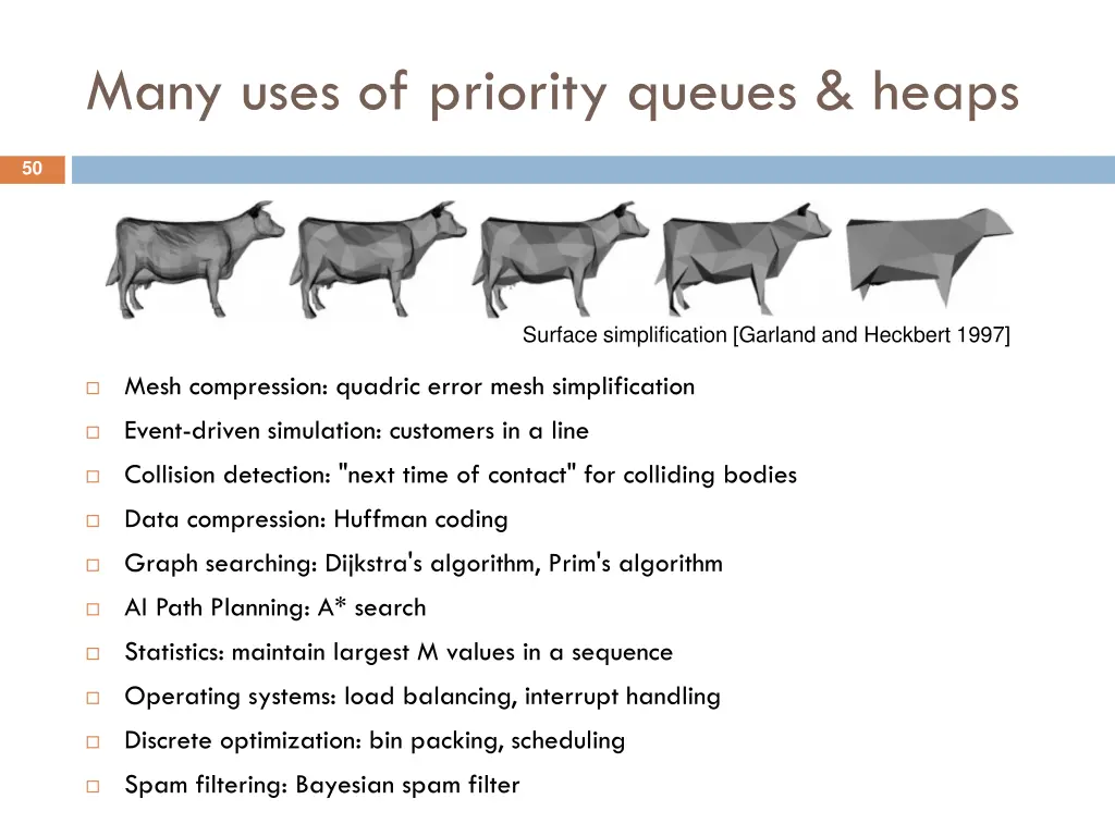 many uses of priority queues heaps