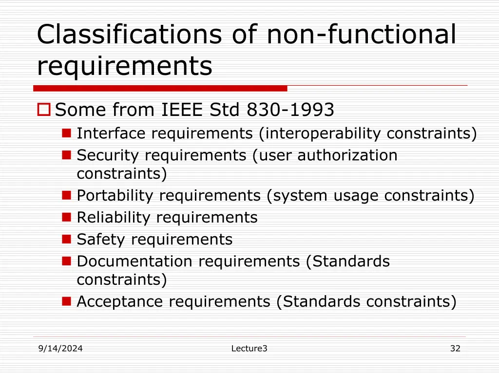 classifications of non functional requirements