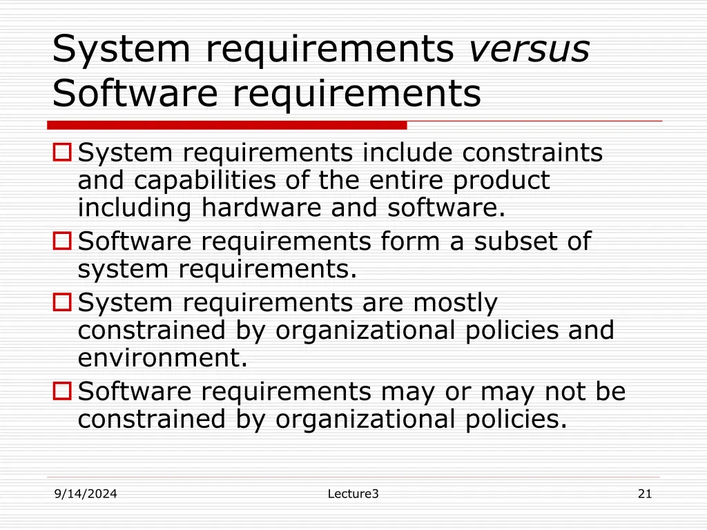 system requirements versus software requirements