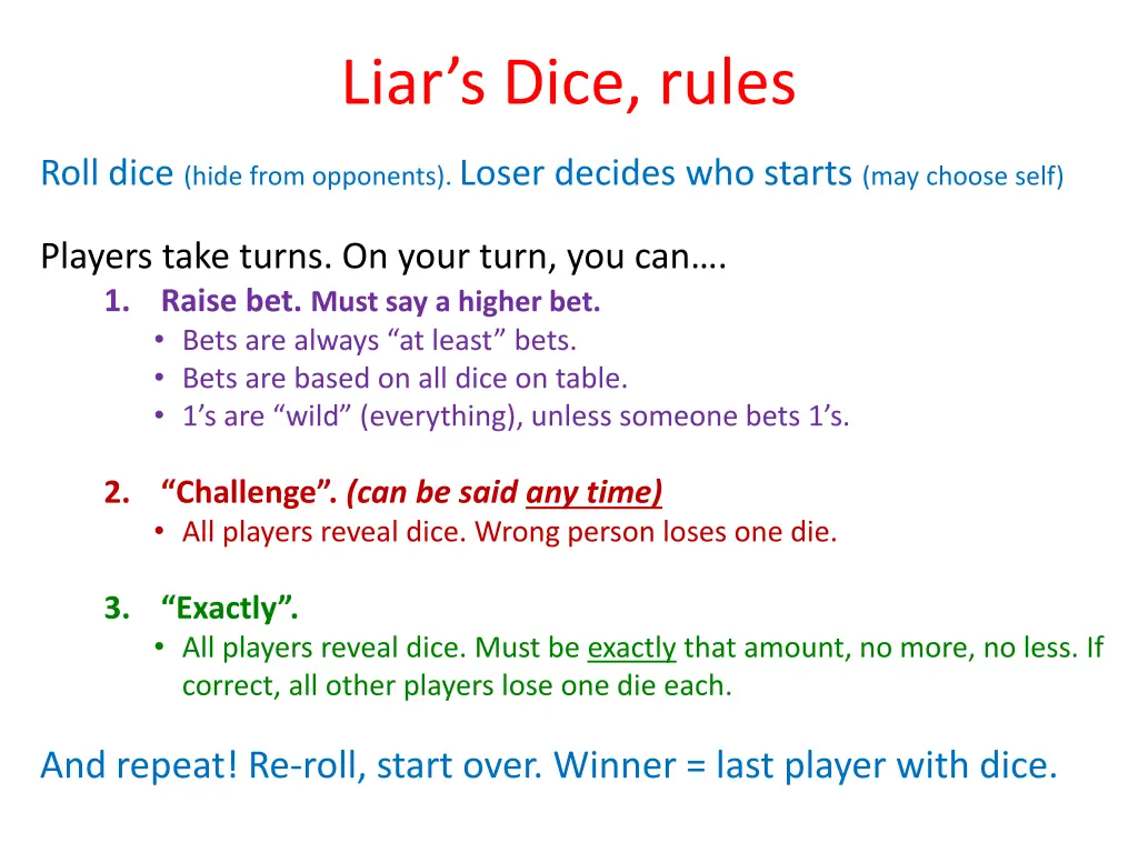 liar s dice rules