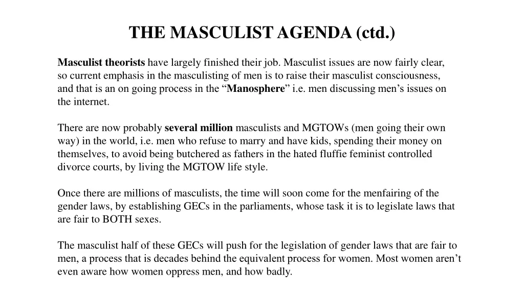 the masculist agenda ctd