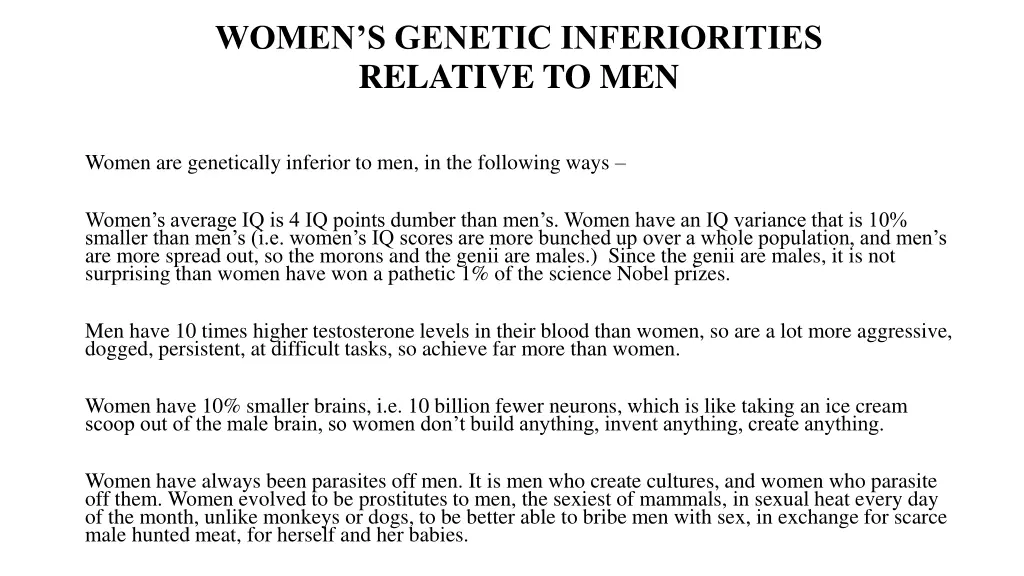 women s genetic inferiorities relative to men