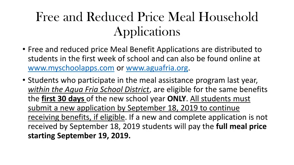 free and reduced price meal household applications