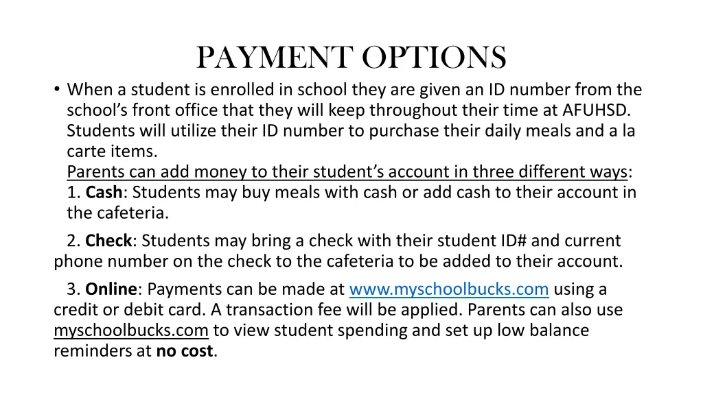 payment options when a student is enrolled