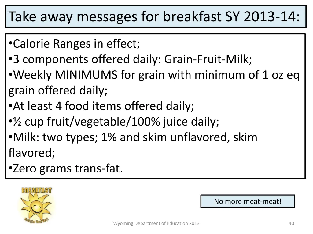 take away messages for breakfast sy 2013 14