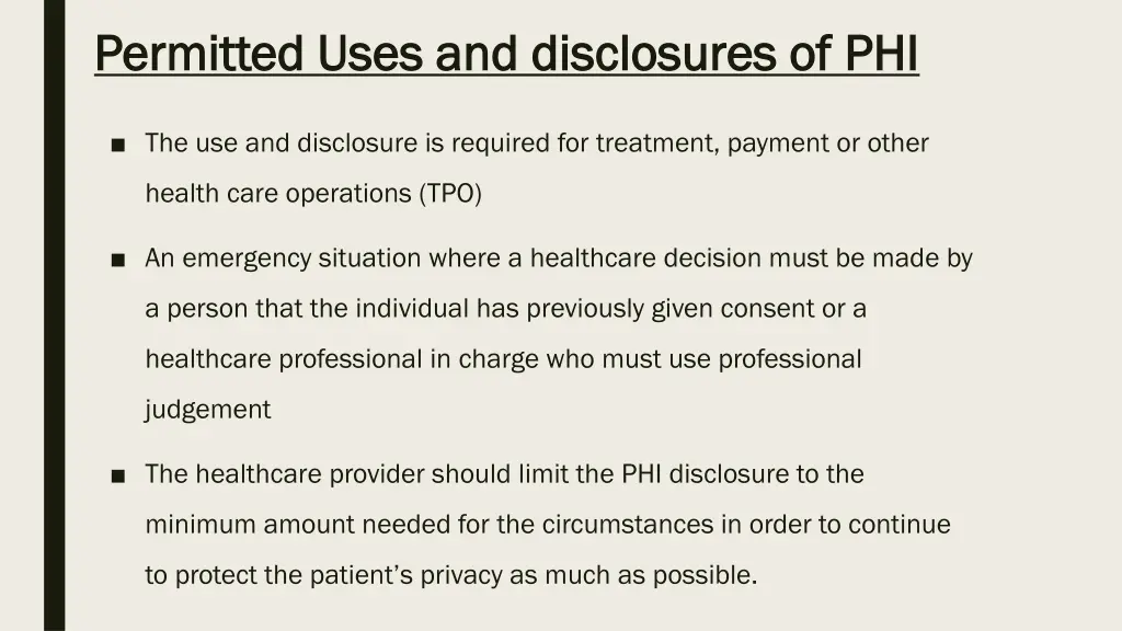 permitted uses and disclosures of phi permitted