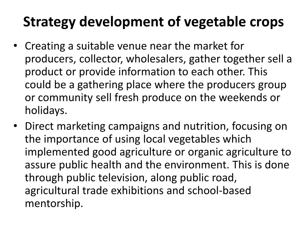 strategy development of vegetable crops 2