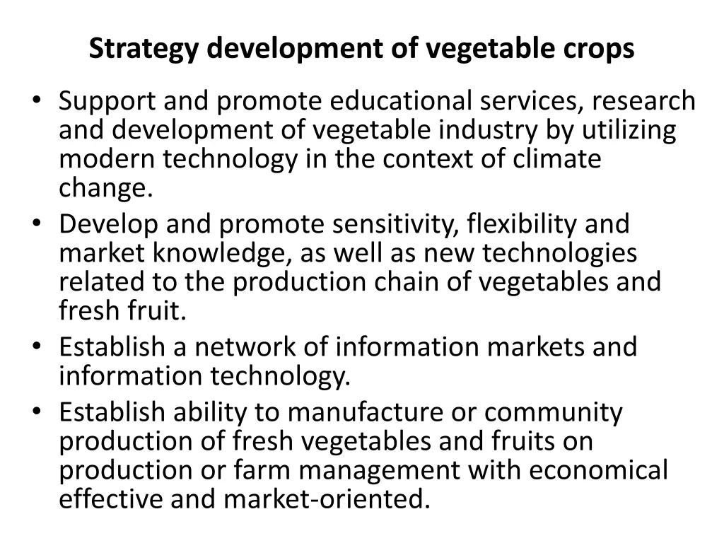 strategy development of vegetable crops 5