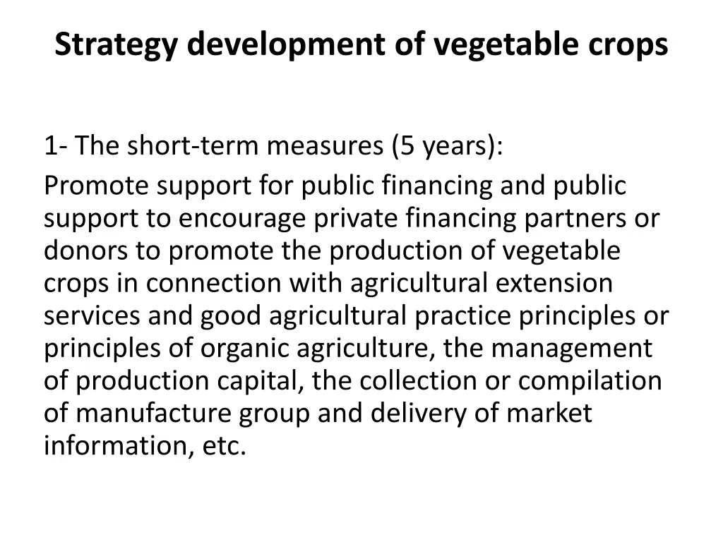 strategy development of vegetable crops