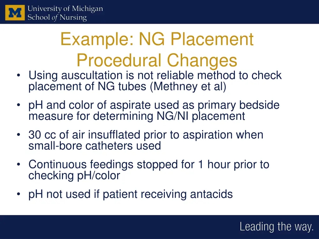 example ng placement procedural changes using