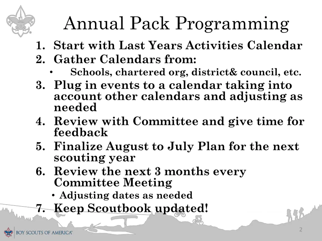 annual pack programming 1 start with last years