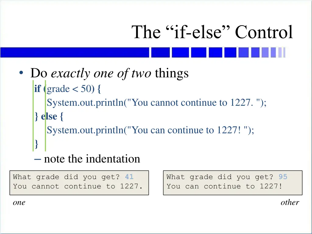 the if else control